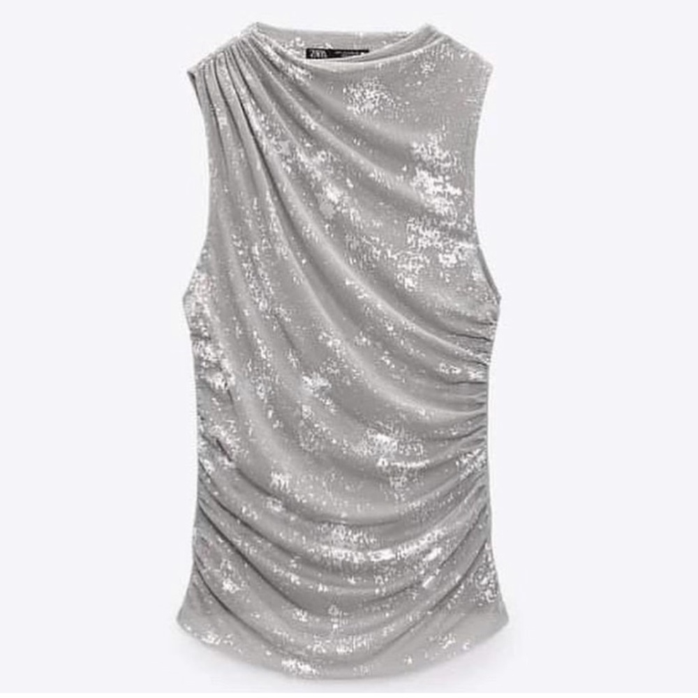 Zara metallic draped top blouse Size Small